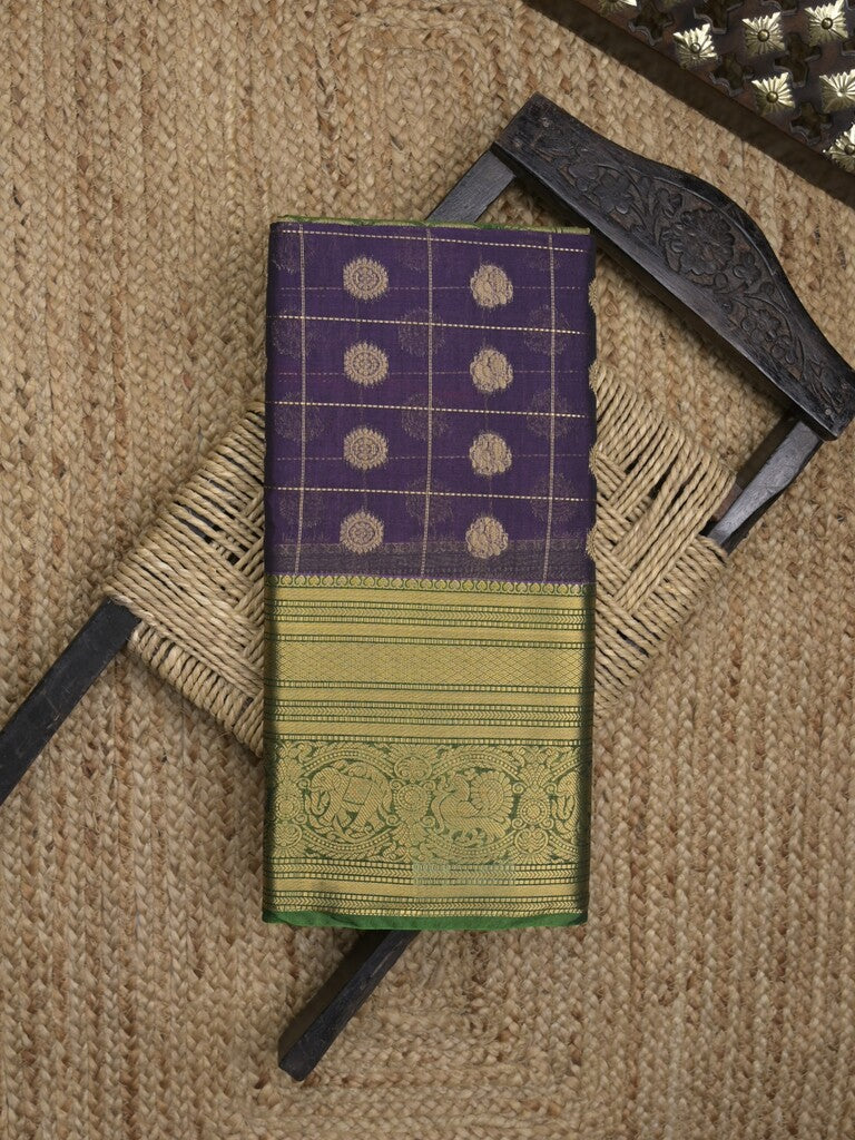 Seiko Raga zari-woven saree in navy blue color with zari border and rich pallu & contrast blouse