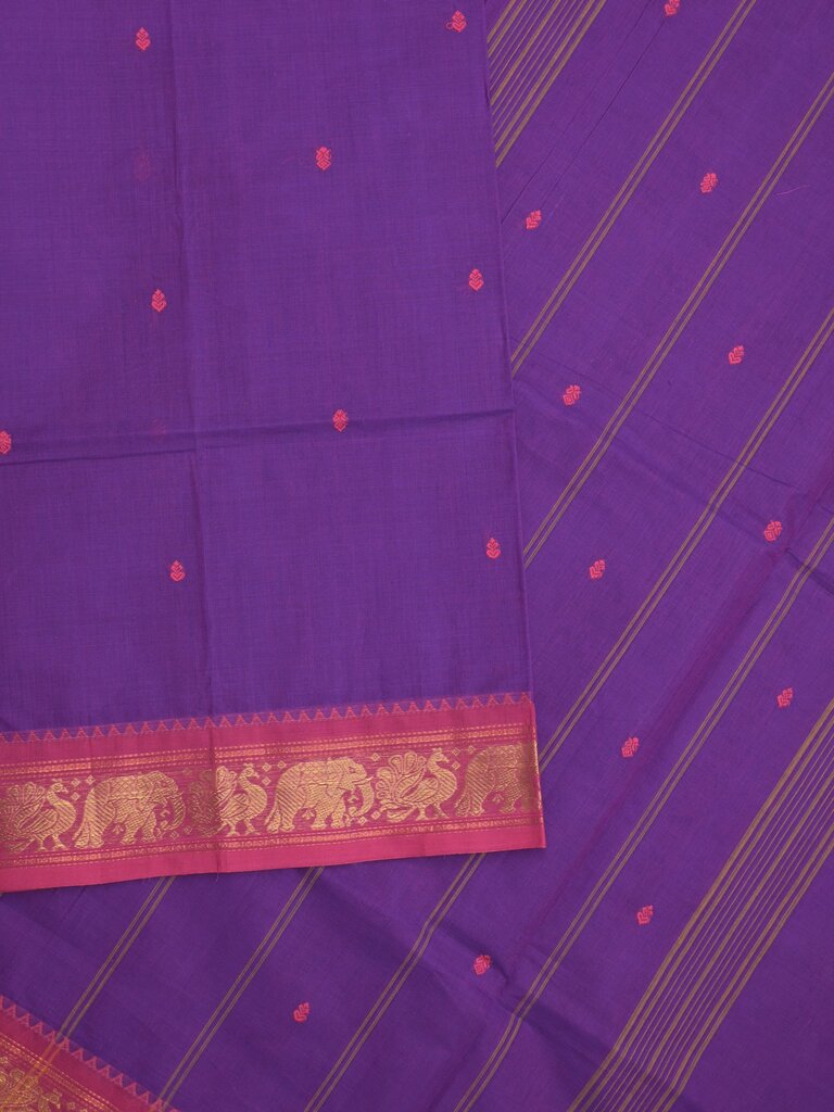 Kanchi cotton saree allover motifs and zari border with attached self-blouse
