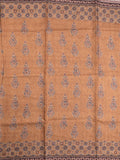 Tussar fancy saree light brown color allover prints & small kaddi border with short printed pallu and attached blouse