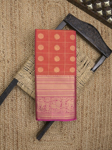 Seiko Raga zari-woven saree in coral pink color with zari border and rich pallu & contrast blouse