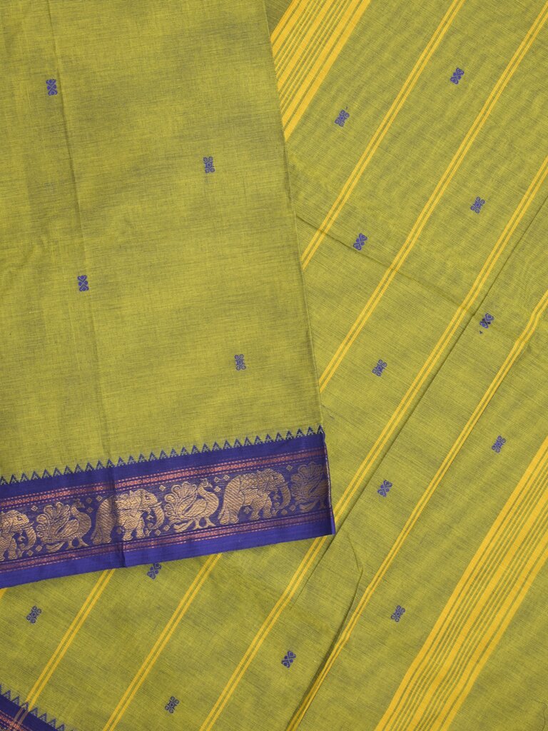 Kanchi cotton saree allover motifs and zari border with attached self-blouse