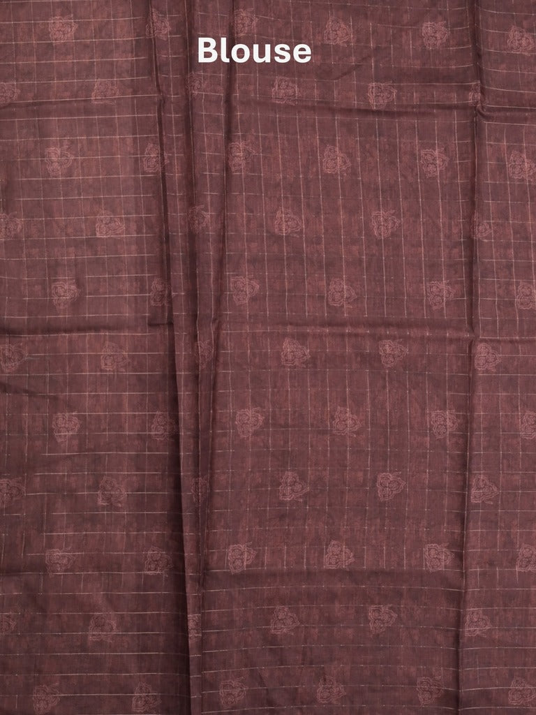 Tussar fancy saree light brown color allover prints & small kaddi border with short printed pallu and attached blouse