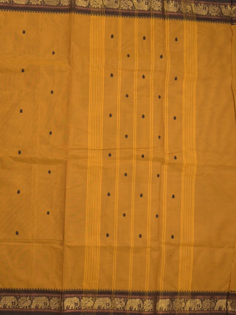 Kanchi cotton saree allover motifs and zari border with attached self-blouse