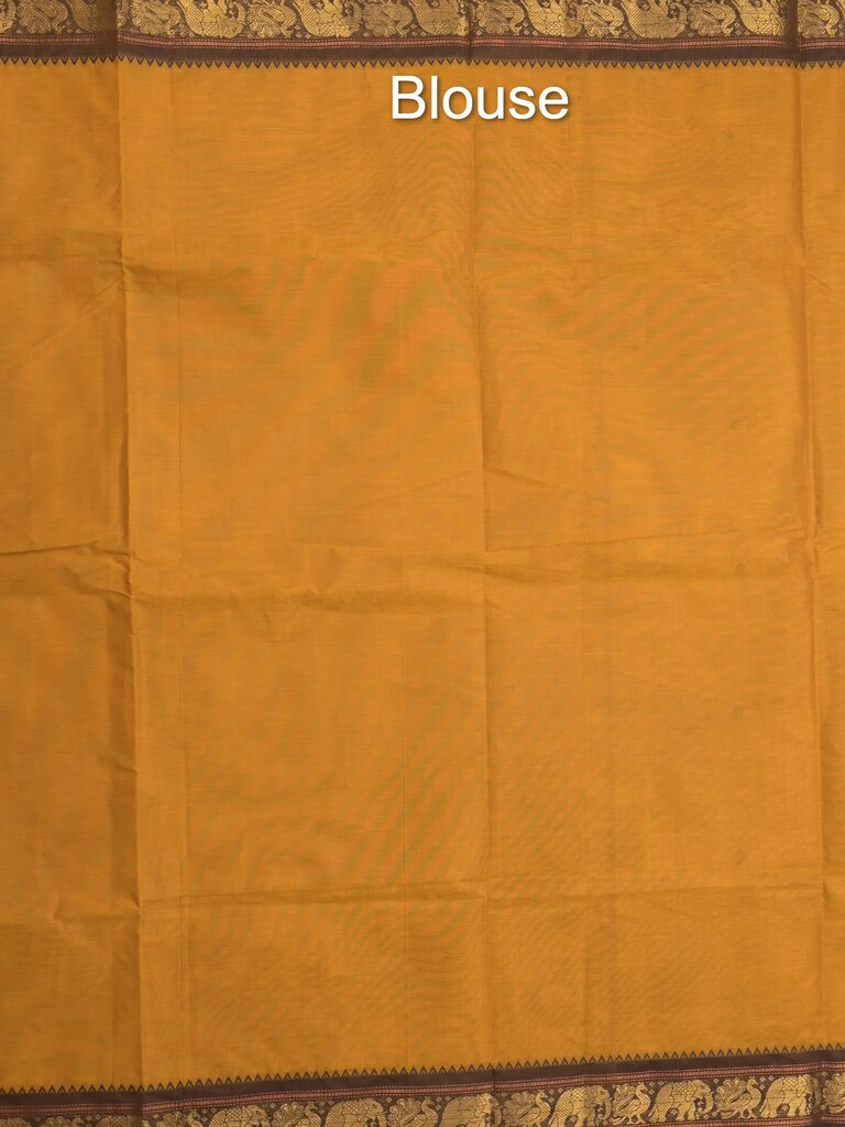 Kanchi cotton saree allover motifs and zari border with attached self-blouse