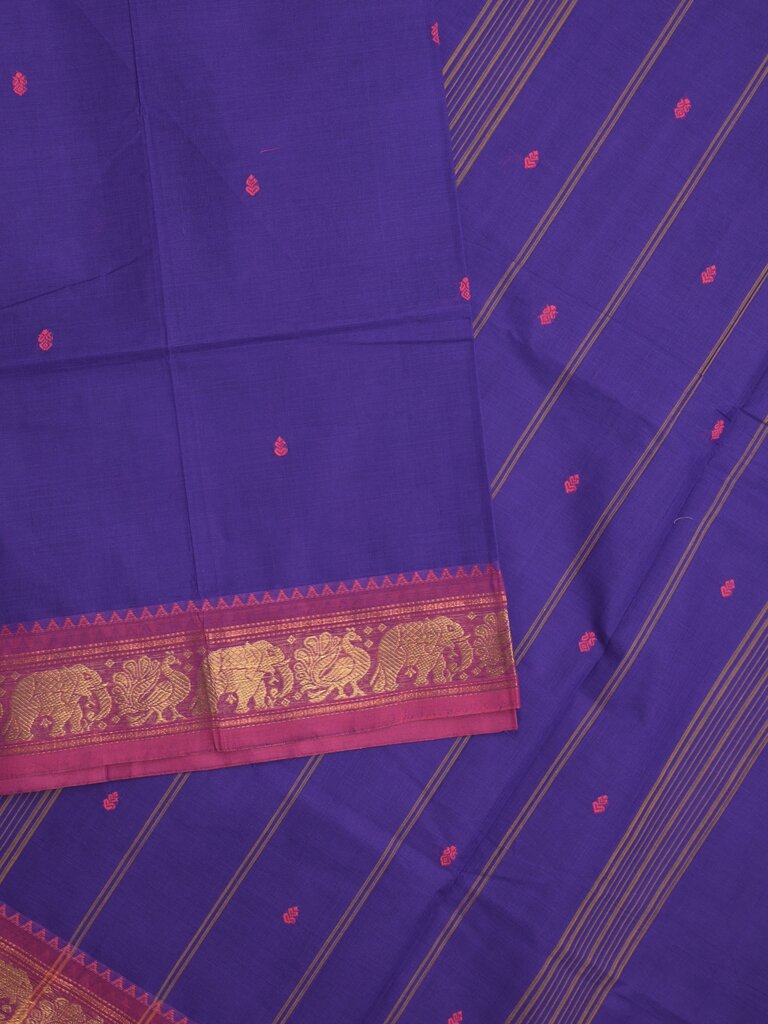 Kanchi cotton saree allover motifs and zari border with attached self-blouse