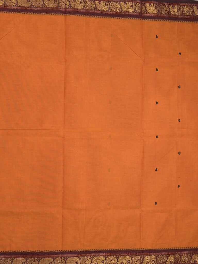 Kanchi cotton saree allover motifs and zari border with attached self-blouse