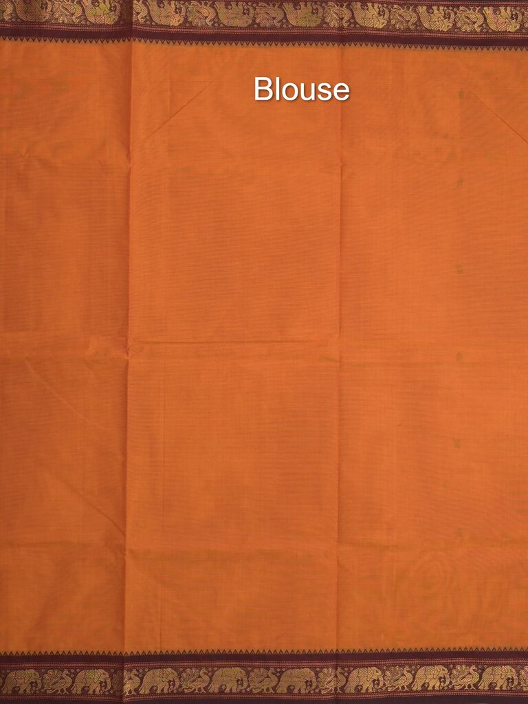 Kanchi cotton saree allover motifs and zari border with attached self-blouse