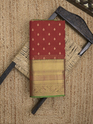 Seiko Raga zari-woven saree in red color with zari border and rich pallu & contrast blouse