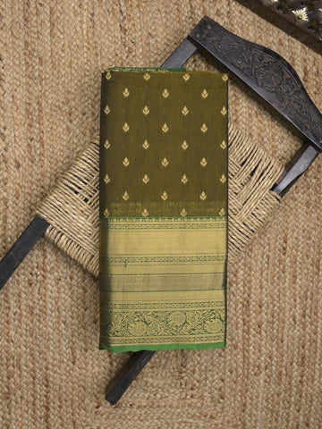 Seiko Raga zari-woven saree in olive green color with zari border and rich pallu & contrast blouse