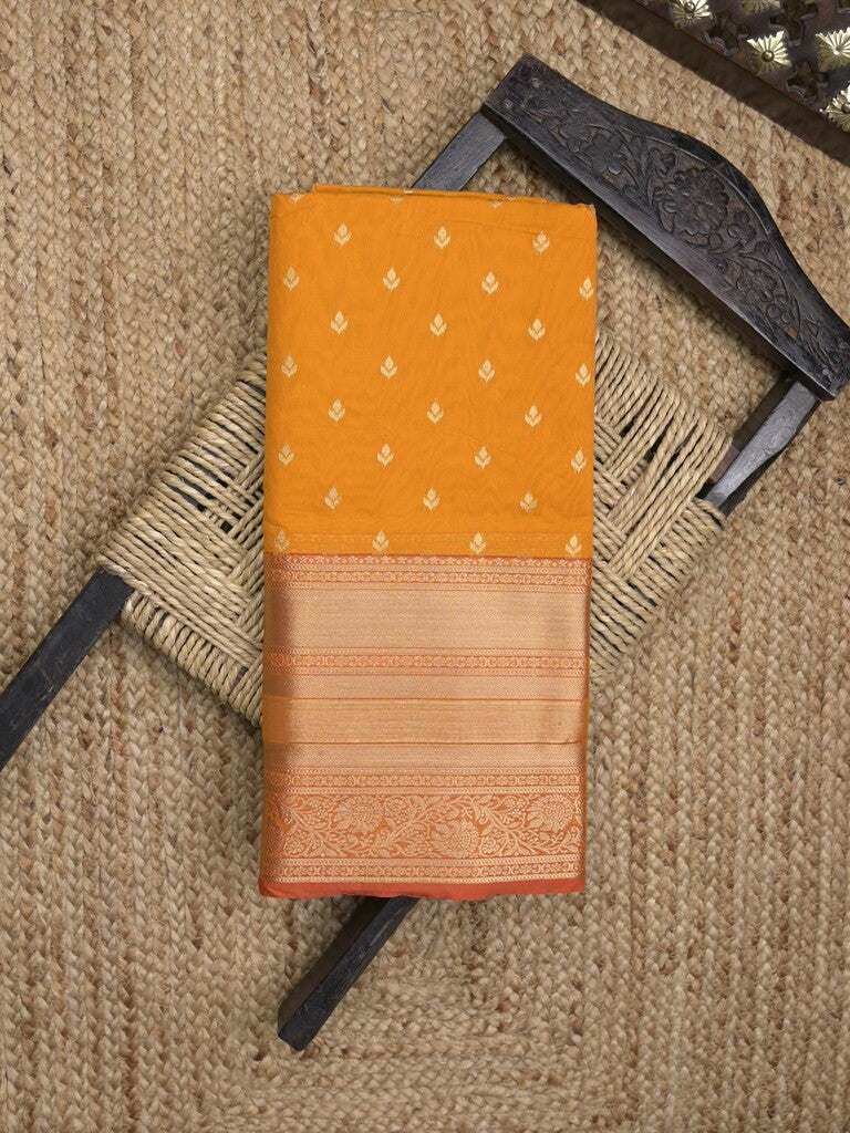 Seiko Raga zari-woven saree in orange color with zari border and rich pallu & contrast blouse