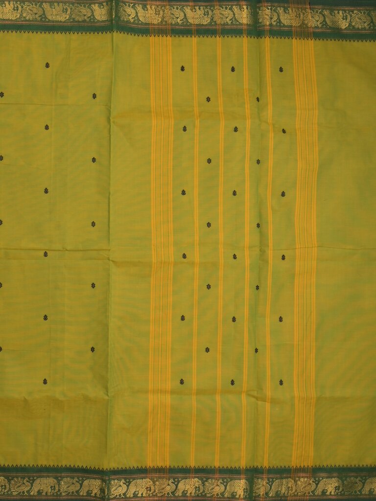 Kanchi cotton saree allover motifs and zari border with attached self-blouse