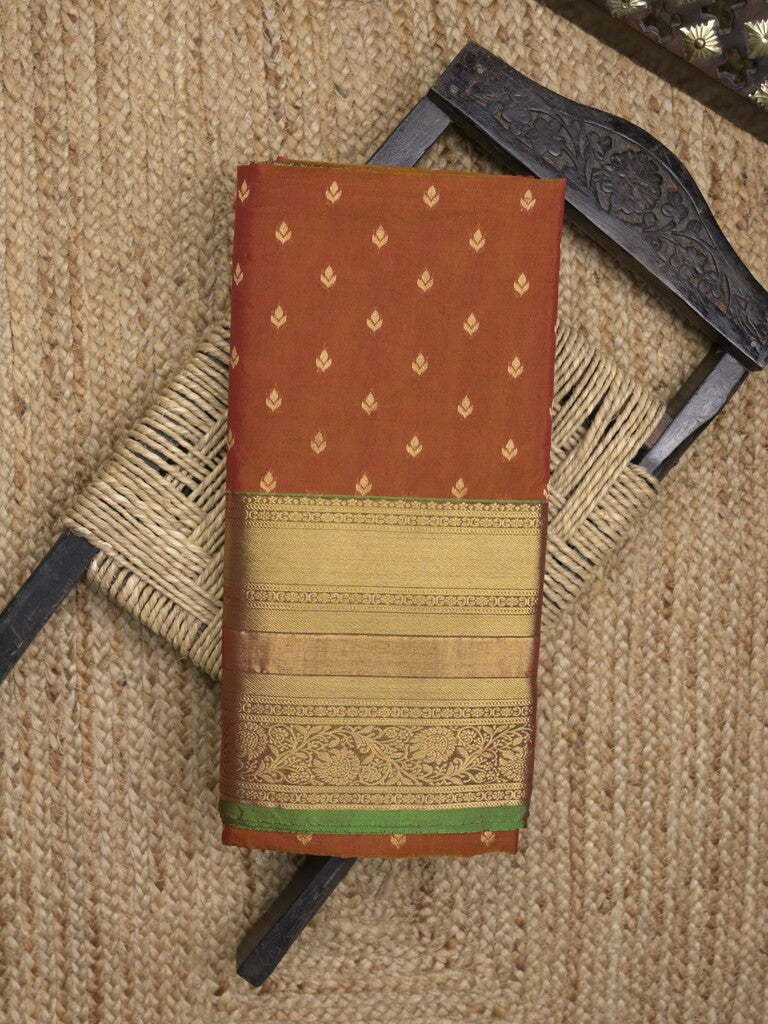 Seiko Raga zari-woven saree in brown color with zari border and rich pallu & contrast blouse