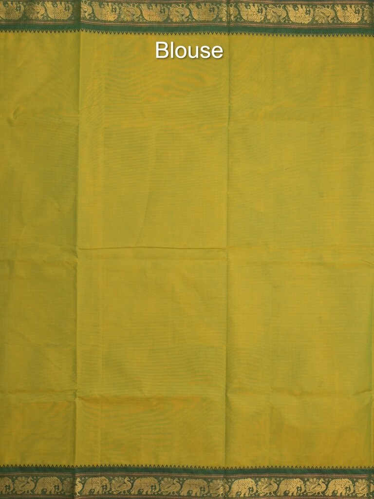 Kanchi cotton saree allover motifs and zari border with attached self-blouse