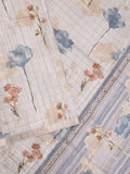 Tussar fancy saree half white color allover prints & small kaddi border with short printed pallu and attached blouse