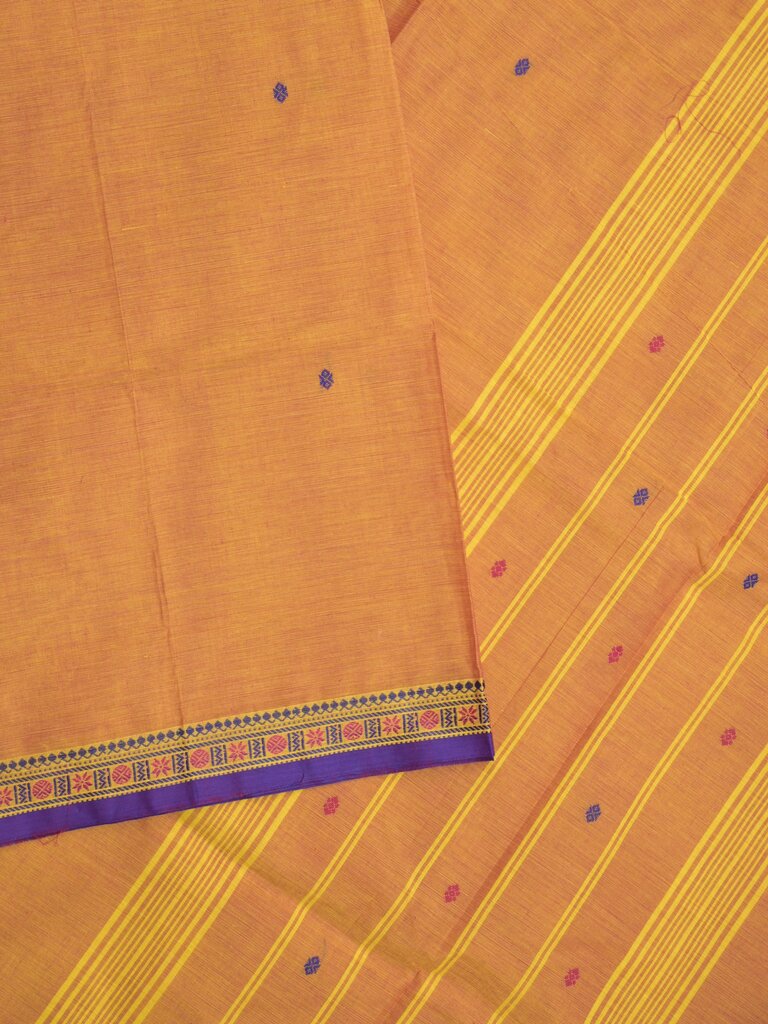 Kanchi cotton saree allover motifs and zari border with attached self-blouse