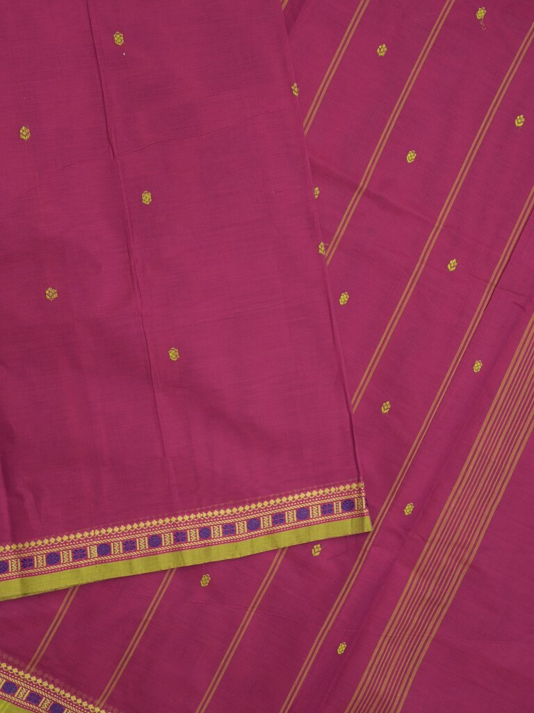 Kanchi cotton saree allover motifs and zari border with attached self-blouse