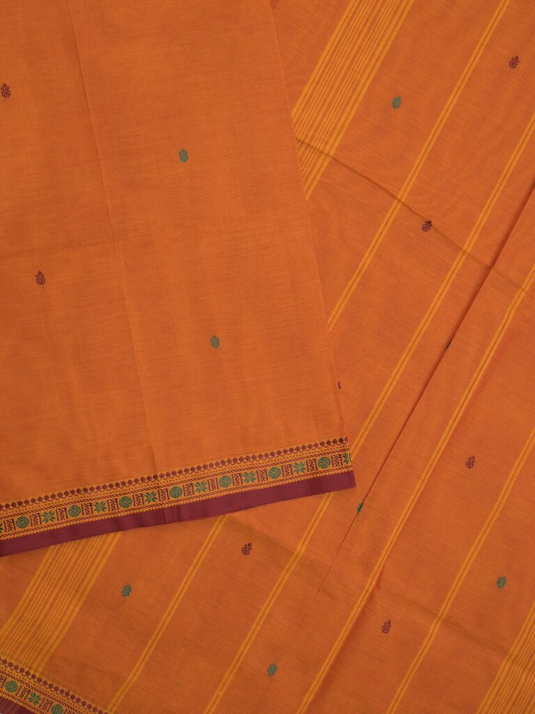 Kanchi cotton saree allover motifs and zari border with attached self-blouse