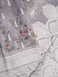 Chanderi fancy saree grey color allover weaves & zari border with rich pallu and attached blouse