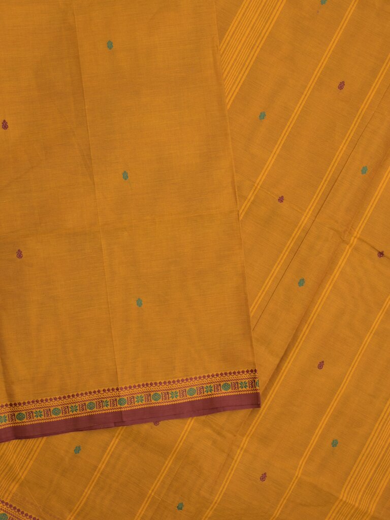 Kanchi cotton saree allover motifs and zari border with attached self-blouse