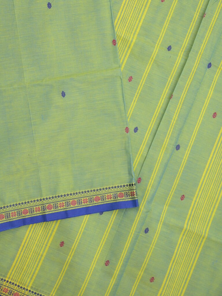 Kanchi cotton saree allover motifs and zari border with attached self-blouse