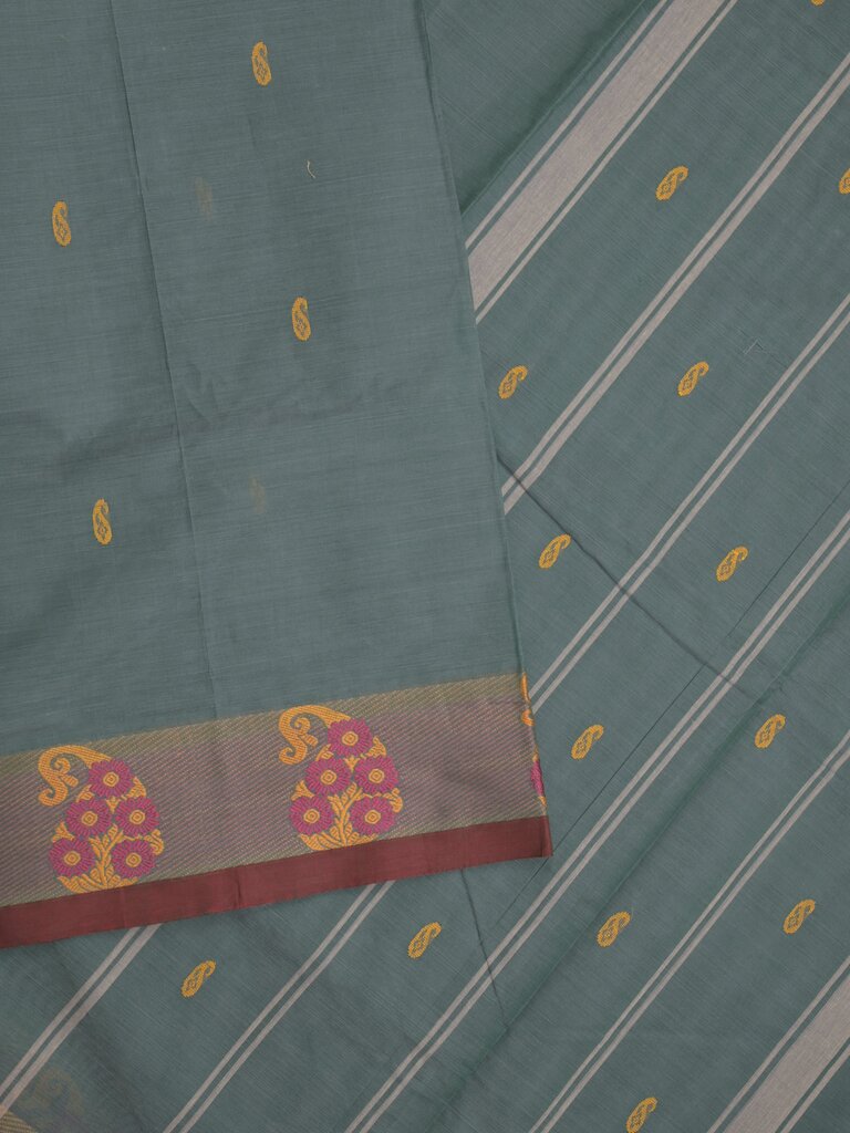 Kanchi cotton saree allover motifs and weaving border with attached self blouse
