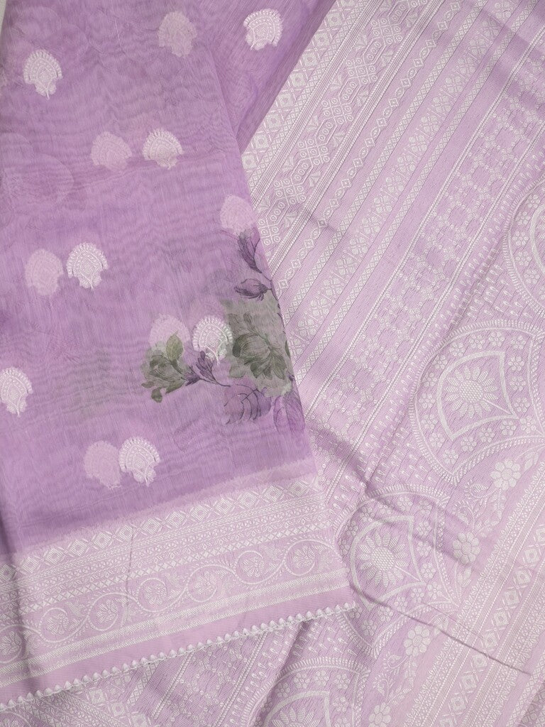 Chanderi fancy saree purple color allover weaves & zari border with rich pallu and attached blouse