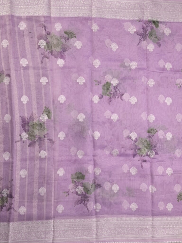 Chanderi fancy saree purple color allover weaves & zari border with rich pallu and attached blouse