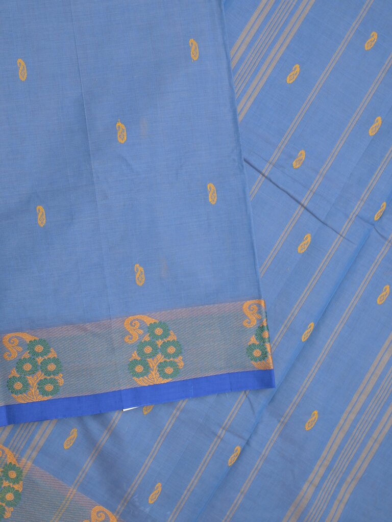 Kanchi cotton saree allover motifs and weaving border with attached self blouse