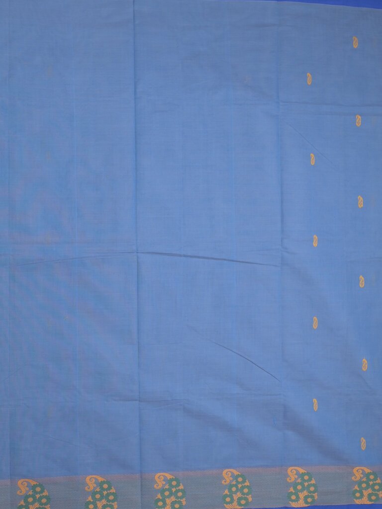 Kanchi cotton saree allover motifs and weaving border with attached self blouse