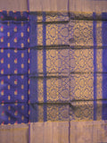 Uppada pattu saree peacock blue color allover zari motifs & long kaddi border with rich pallu and contrast plain blouse