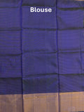 Uppada pattu saree peacock blue color allover zari motifs & long kaddi border with rich pallu and contrast plain blouse
