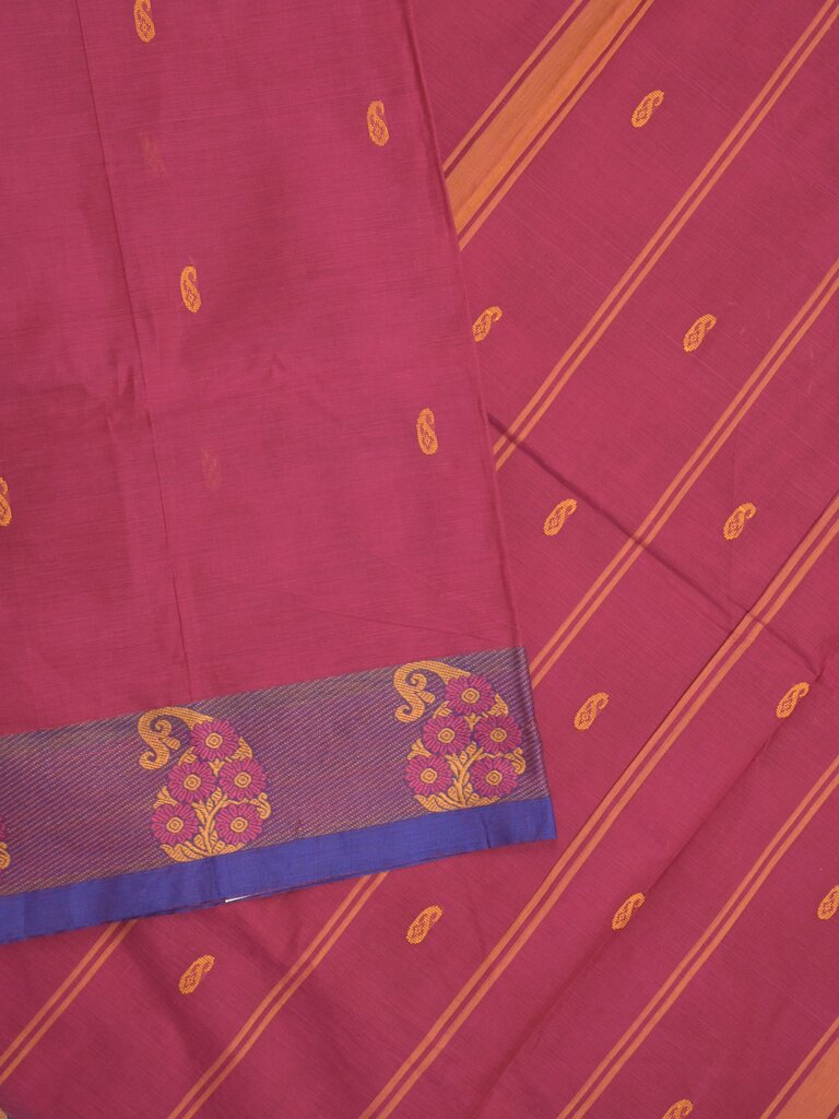 Kanchi cotton saree allover motifs and weaving border with attached self blouse