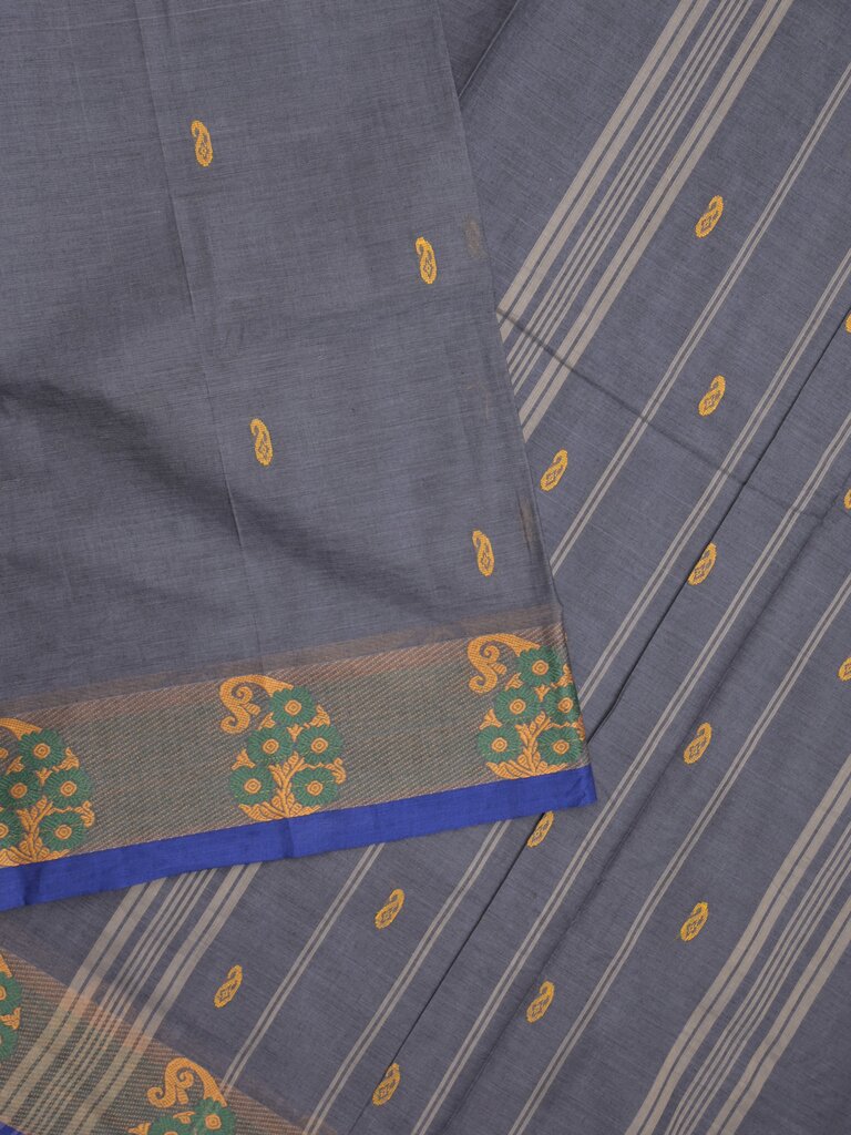 Kanchi cotton saree allover motifs and weaving border with attached self blouse