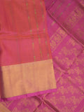 Uppada pattu saree pink color allover zari motifs & long kaddi border with rich pallu and contrast plain blouse