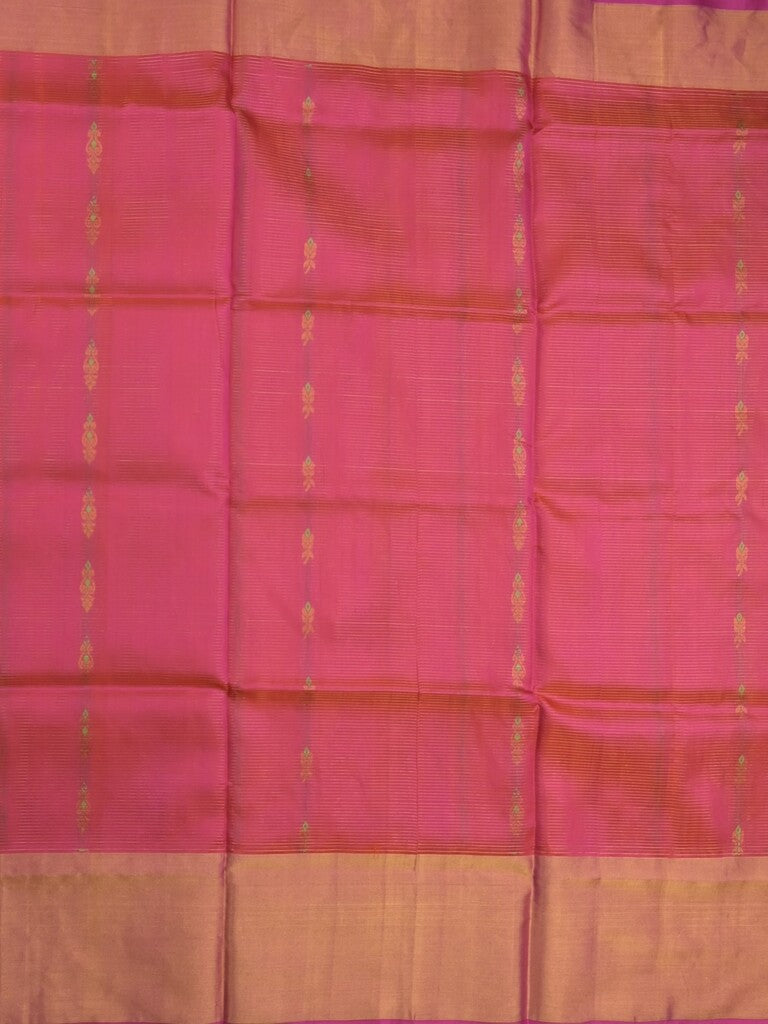 Uppada pattu saree pink color allover zari motifs & long kaddi border with rich pallu and contrast plain blouse
