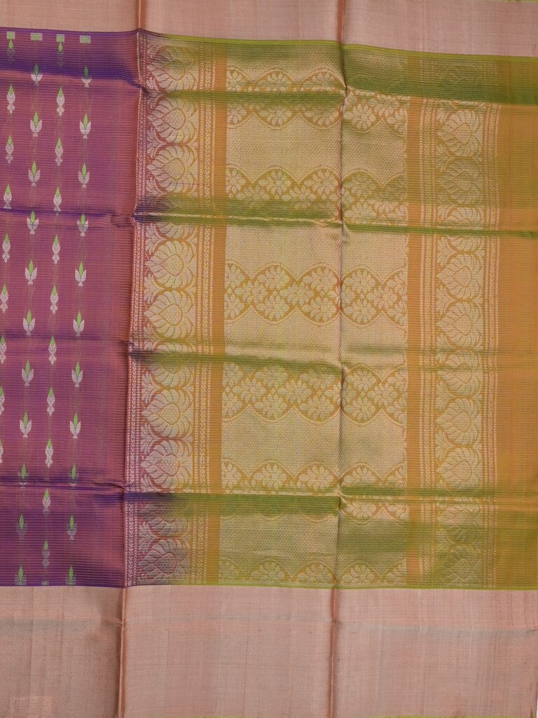 Uppada pattu saree wine color allover zari motifs & long kaddi border with rich pallu and contrast plain blouse