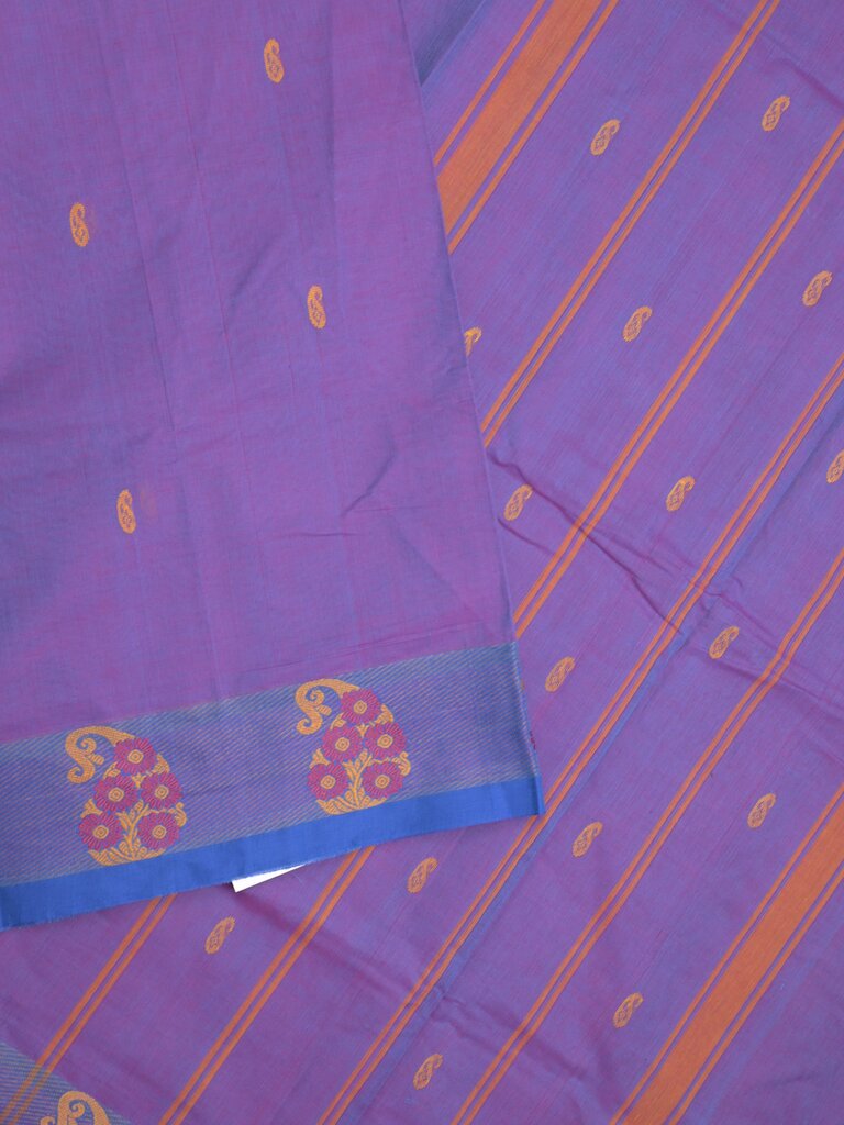 Kanchi cotton saree allover motifs and weaving border with attached self blouse