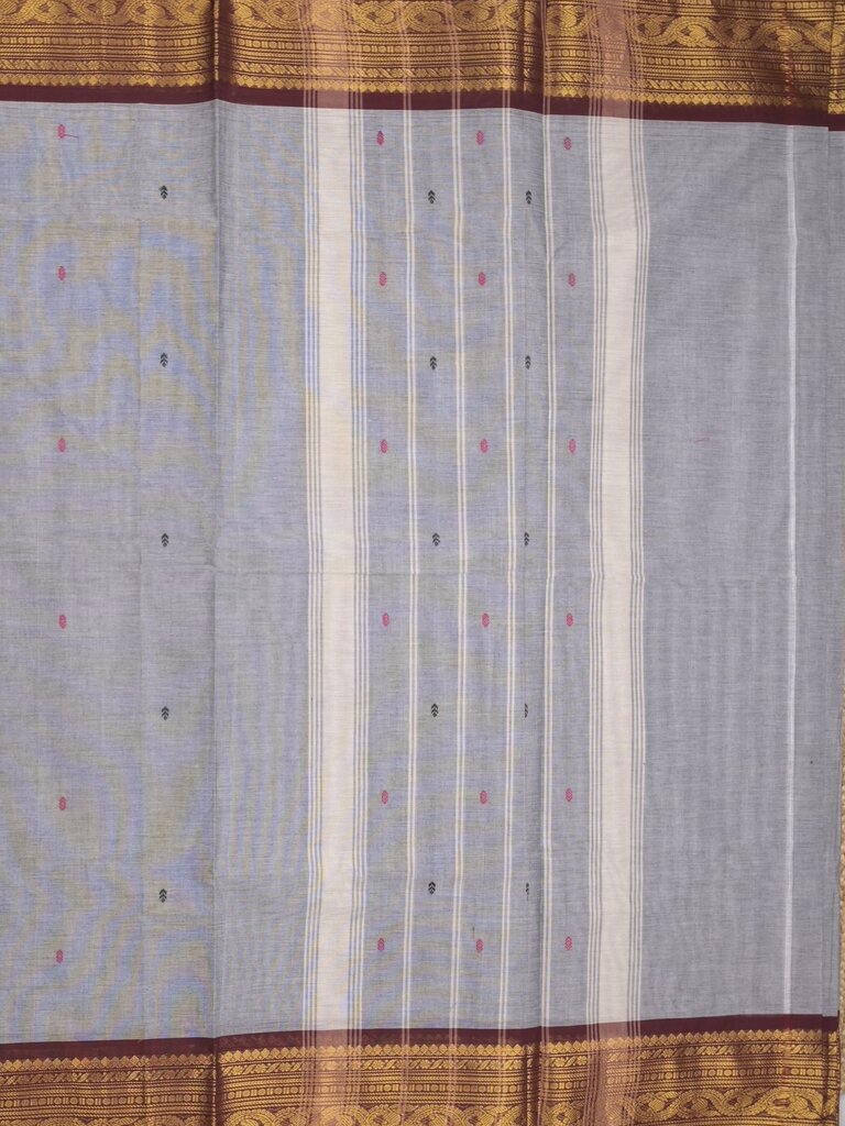 Kanchi cotton saree allover plain with kanchi border and attached self blouse