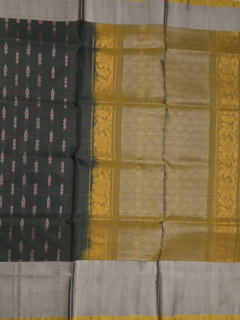 Uppada pattu saree black color allover zari motifs & long kaddi border with rich pallu and contrast plain blouse