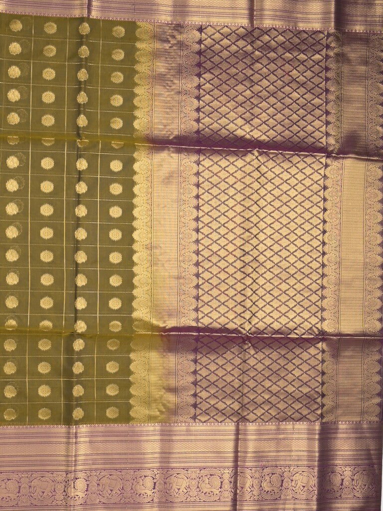 Seiko Raga zari-woven saree in olive green color with zari border and rich pallu & contrast blouse