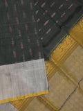 Uppada pattu saree black color allover zari motifs & long kaddi border with rich pallu and contrast plain blouse