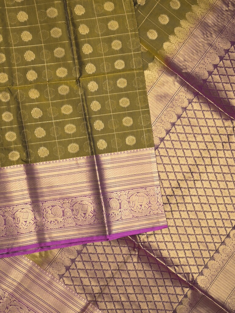 Seiko Raga zari-woven saree in olive green color with zari border and rich pallu & contrast blouse