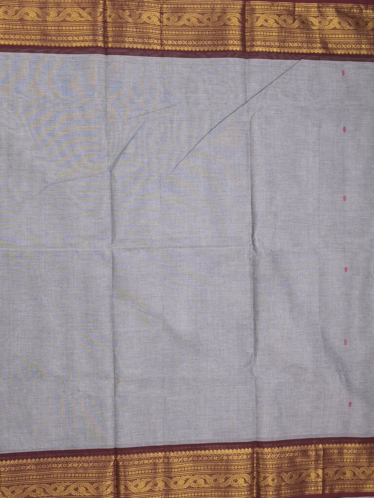 Kanchi cotton saree allover plain with kanchi border and attached self blouse