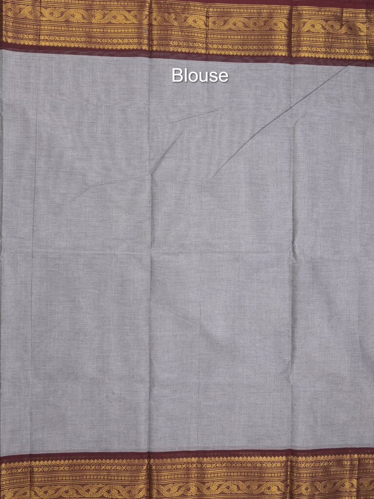 Kanchi cotton saree allover plain with kanchi border and attached self blouse