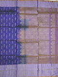 Uppada pattu saree royal blue color allover zari motifs & long kaddi border with rich pallu and contrast plain blouse