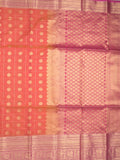 Seiko Raga zari-woven saree in coral pink color with zari border and rich pallu & contrast blouse