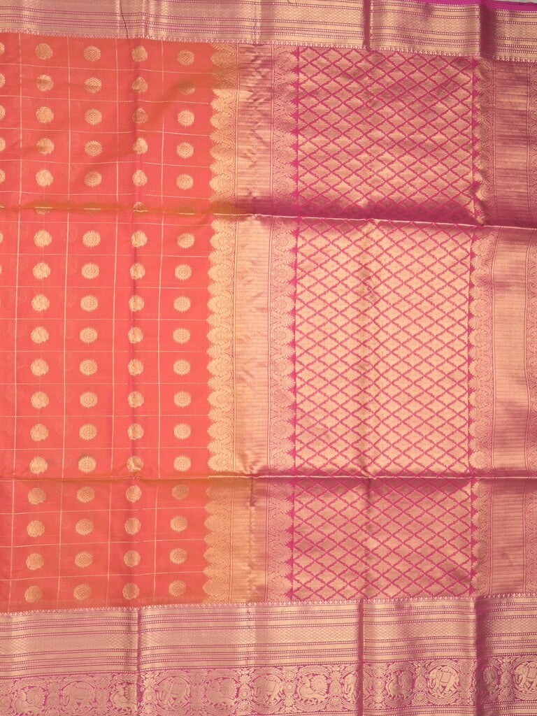 Seiko Raga zari-woven saree in coral pink color with zari border and rich pallu & contrast blouse