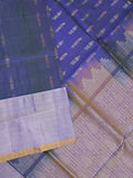 Uppada pattu saree royal blue color allover zari motifs & long kaddi border with rich pallu and contrast plain blouse