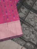 Uppada pattu saree pink color allover zari motifs & long kaddi border with rich pallu and contrast plain blouse