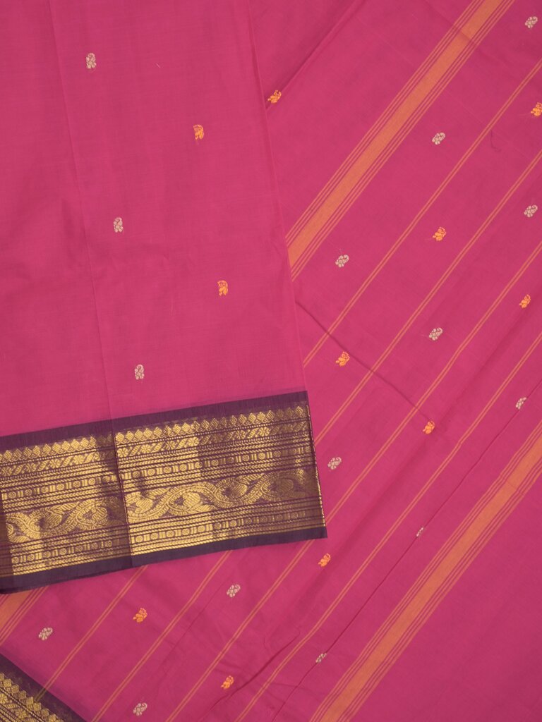 Kanchi cotton saree allover plain with kanchi border and attached self blouse